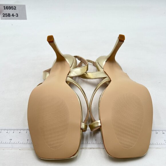 FYS Gold Thong High Heel Slide On Sandals Square Open Toe Elastic Slingback Shoe - Picture 7 of 8